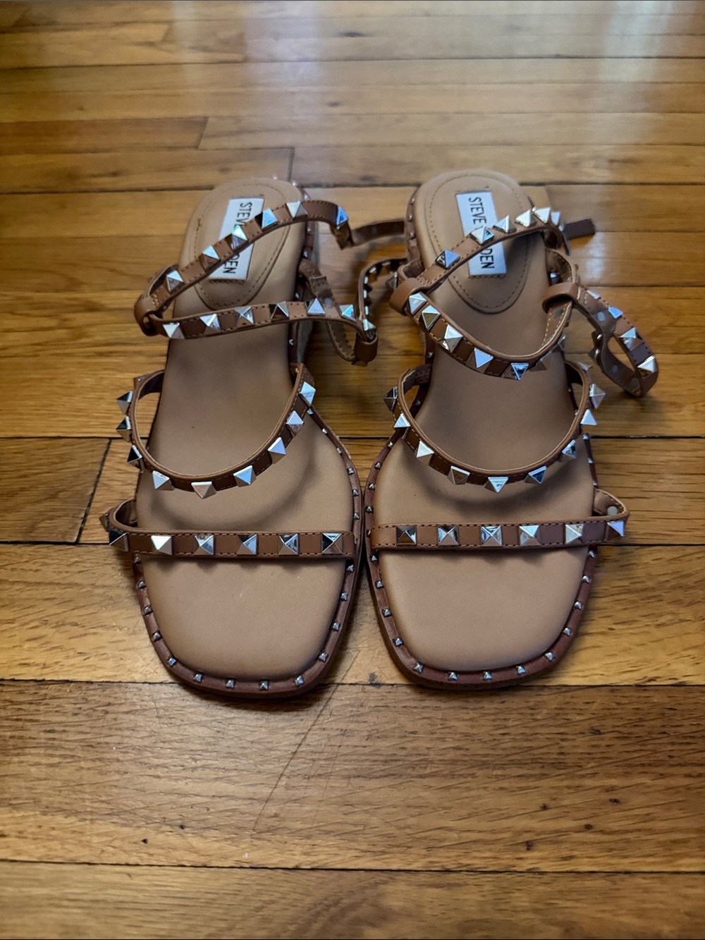 Steve Madden Brown Pyramid Stud Wrap Sandals